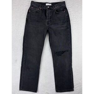 Topshop Black Wash Ripped Knee High Rise Straight Leg Jeans‎ W30 L30